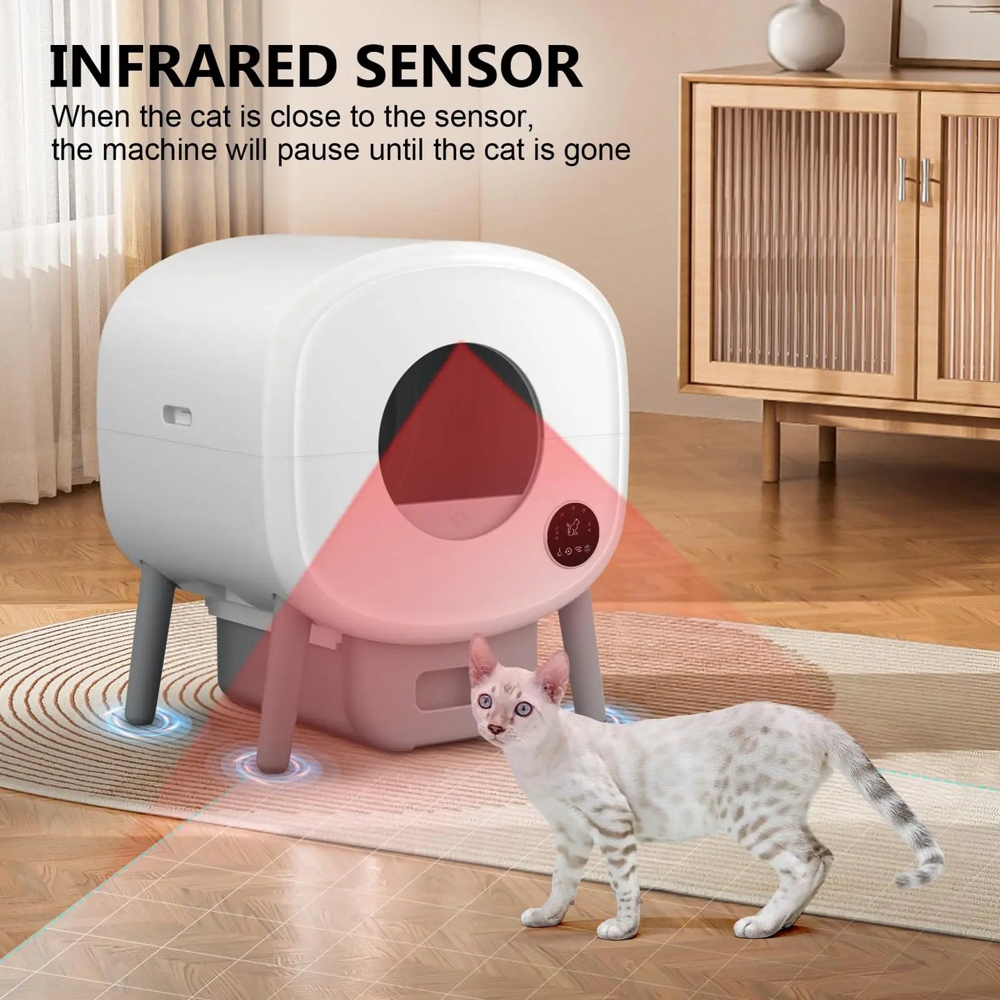 Smart Self Cleaning Cat Litter Box, Large Capacity Automatic Cat Litter Box with App Control & Safety Protection for Multi