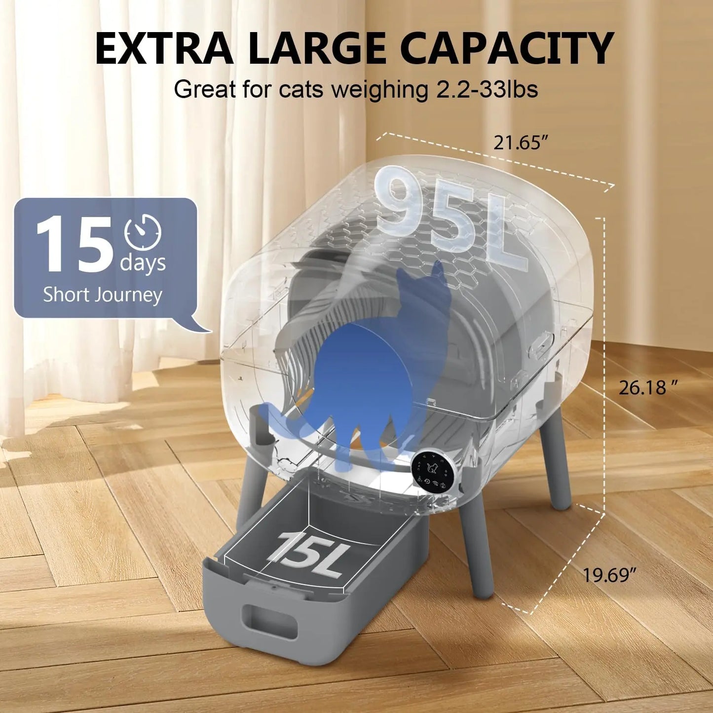 Smart Self Cleaning Cat Litter Box, Large Capacity Automatic Cat Litter Box with App Control & Safety Protection for Multi