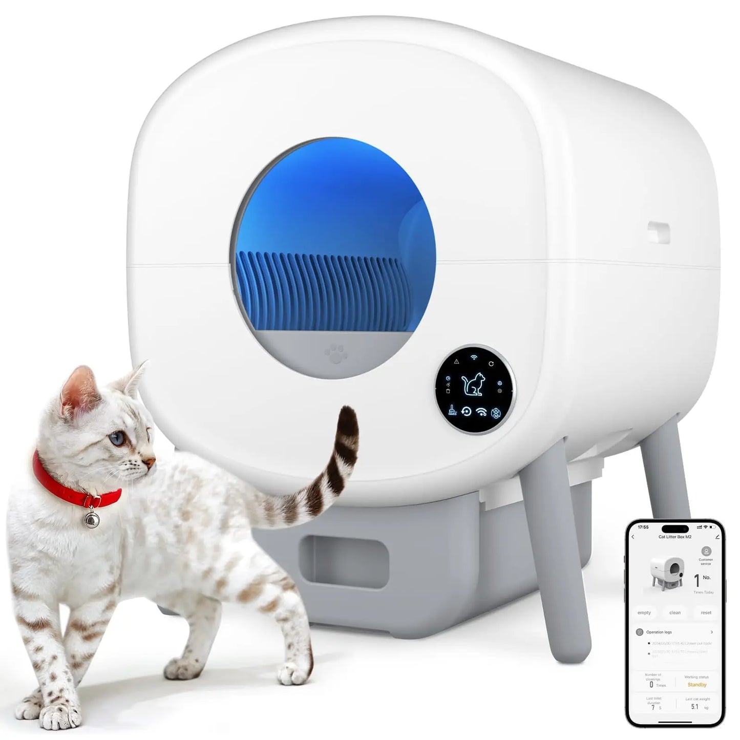 Smart Self Cleaning Cat Litter Box, Large Capacity Automatic Cat Litter Box with App Control & Safety Protection for Multi