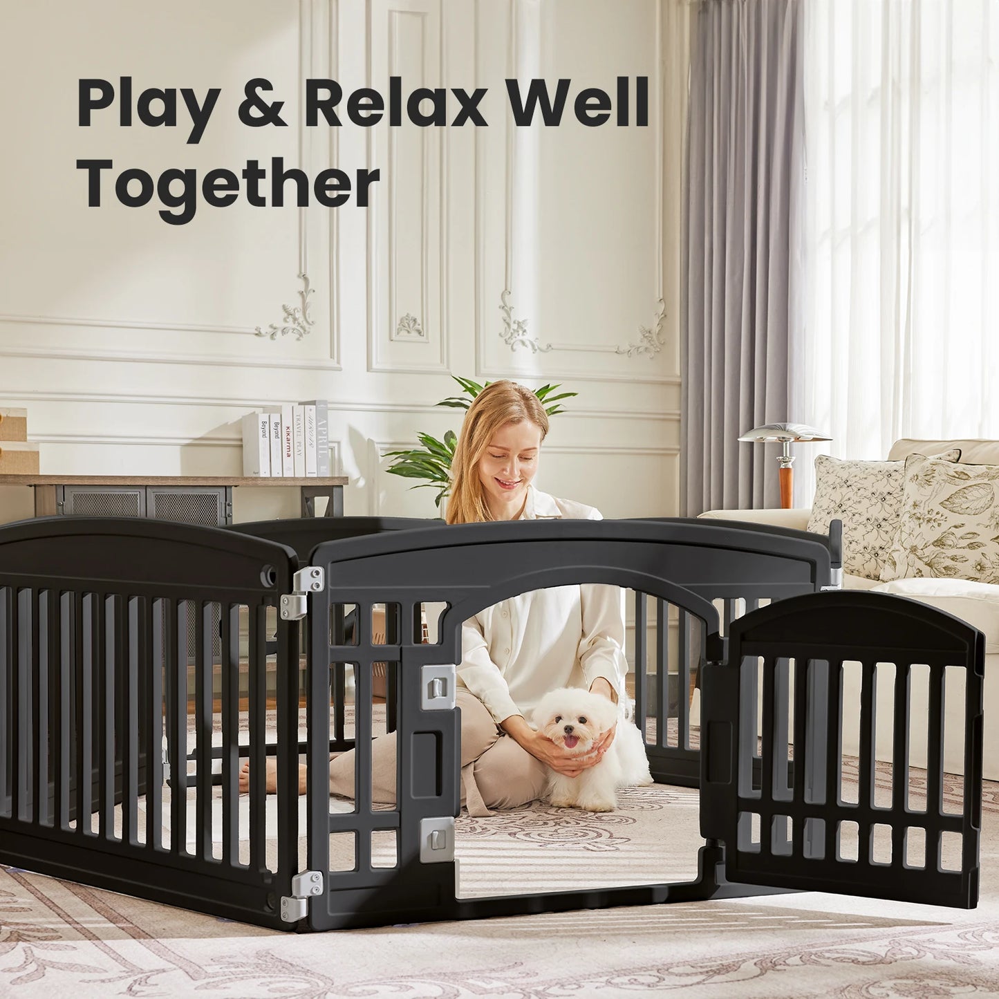 6 PanelDog Playpen Safe & Secure Indoor/Outdoor Pet Fence | Folding & Portable | Ideal for Small to Medium Dogs | Easy to Clean