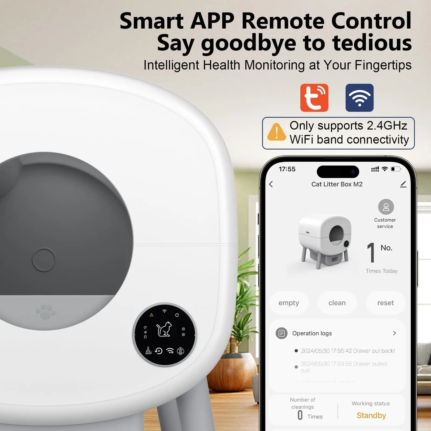 Smart Self Cleaning Cat Litter Box, Large Capacity Automatic Cat Litter Box with App Control & Safety Protection for Multi