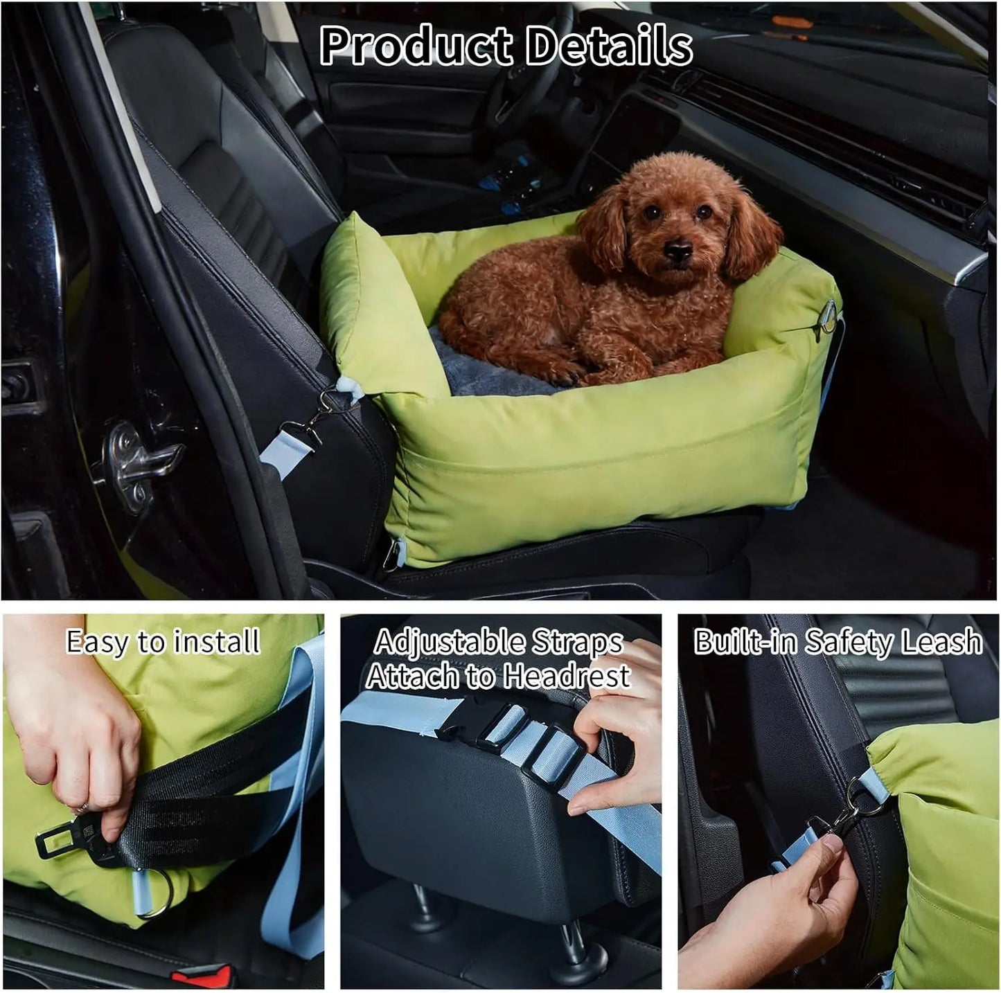 Travel Carrier Car Seat for Small Dogs ,Cats, Waterproof Pet Booster Seat with Safety Leash & Storage Pockets