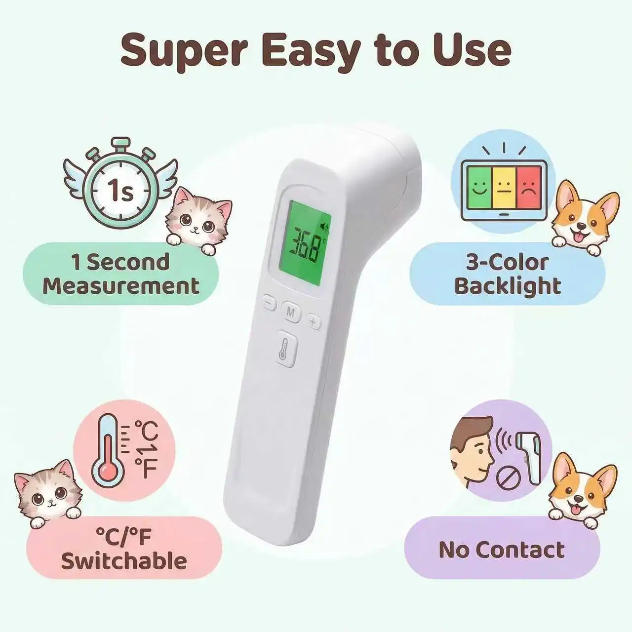 2-in-1 Cat Dog Accuracy Thermometer Portable Display Reading Pet Physical Temperature Storage Fever Color Alarm One Click Boot