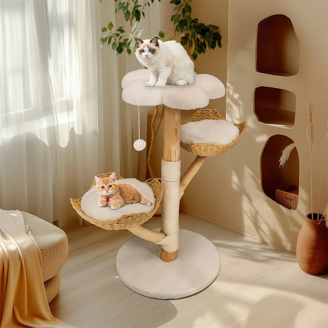 Modern Cat Furniture Climbing Tree Solid Wood Activity Center with Scratching Post for Kitty