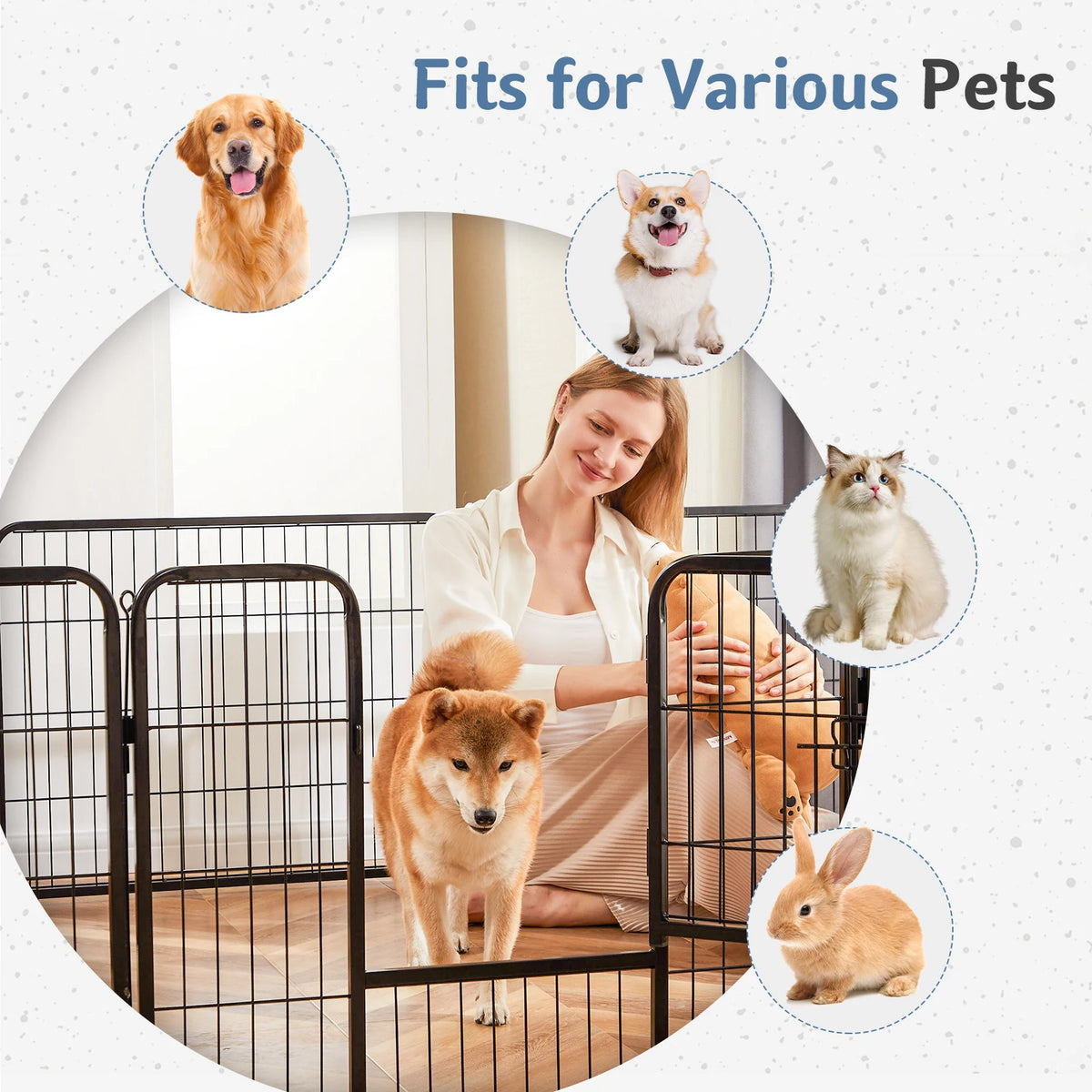 Metal 8 Panels Dog Playpen Pet Fence 24 Inch to 32 Inch Foldable Large Dog Puppy Exercise for Yard Gate Camping Outdoor