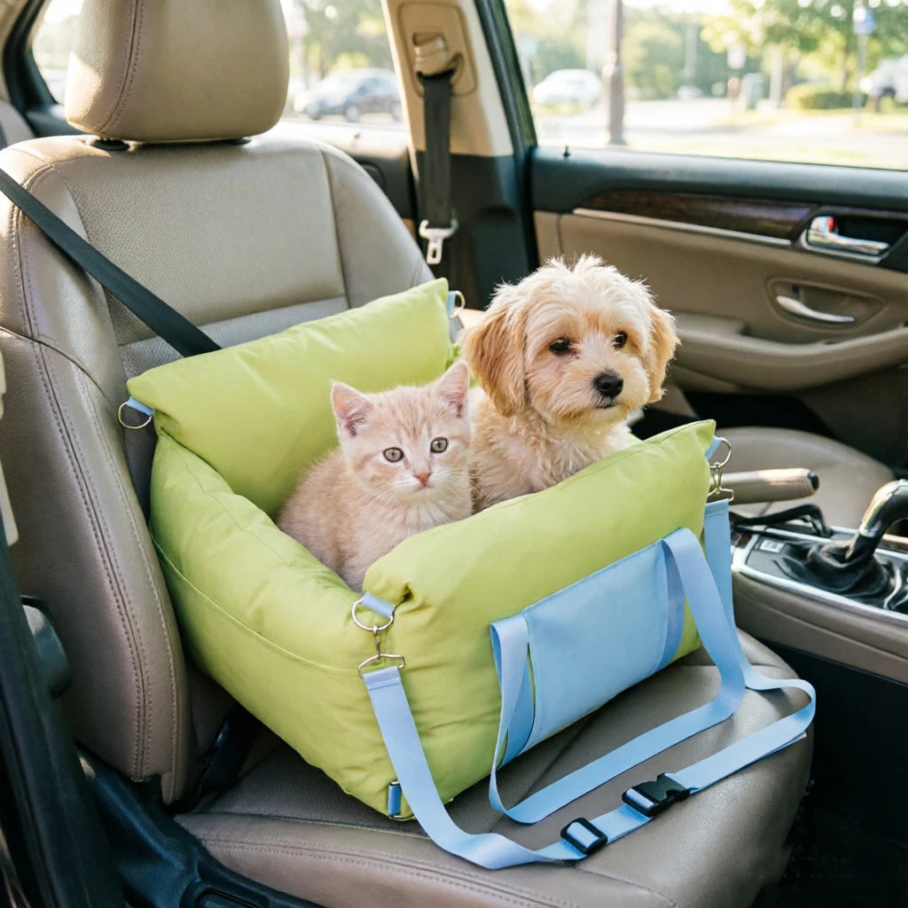 Travel Carrier Car Seat for Small Dogs ,Cats, Waterproof Pet Booster Seat with Safety Leash & Storage Pockets