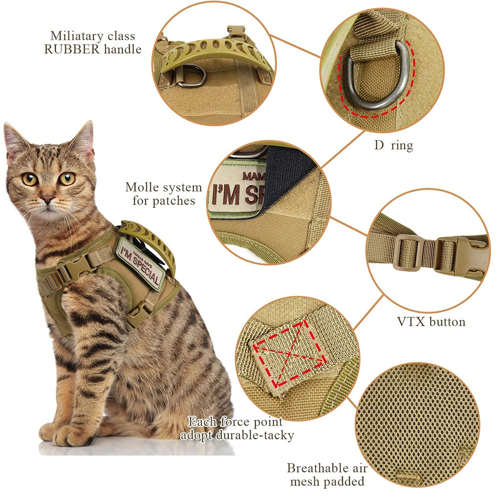 Tactical Cat Harness And Leashes For  Small Dog or Cats, Vest Straps with Handle Harnesses Training Adjustable