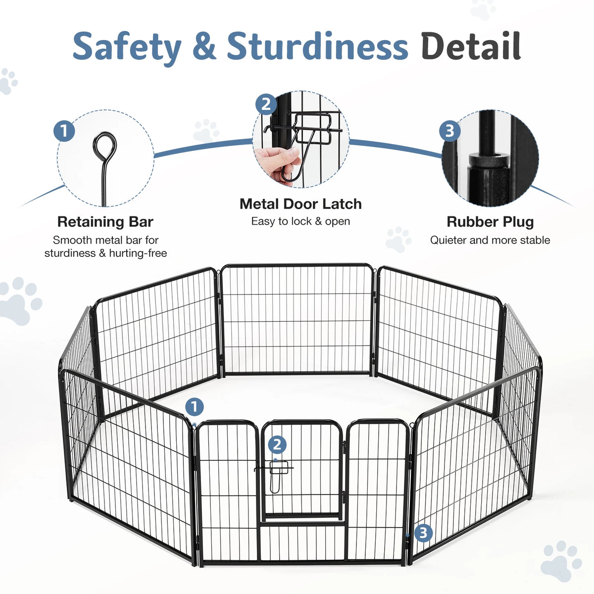 Metal 8 Panels Dog Playpen Pet Fence 24 Inch to 32 Inch Foldable Large Dog Puppy Exercise for Yard Gate Camping Outdoor