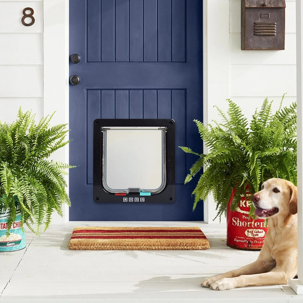 Puppy Kitten Safety In&out Pet Door with 4 Way Security Lock Dog Cat Flap Door Cat Puppy Safety Gate Pet Doors and Sliding Door