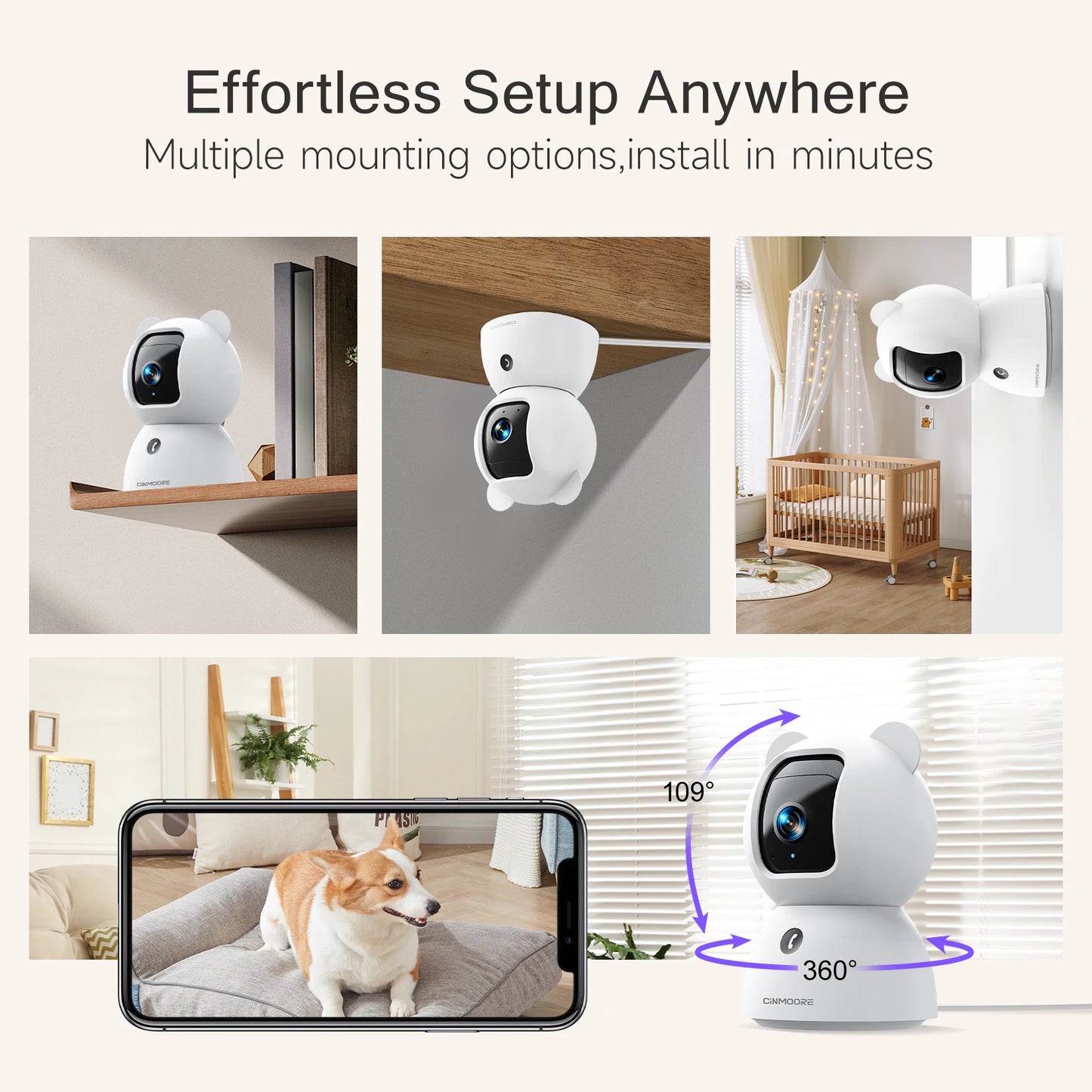 2.5K 2.4G WiFi Indoor Home Security Camera Pet/Dog Camera Baby Monitor AI Person Detection with Phone App IP Camera