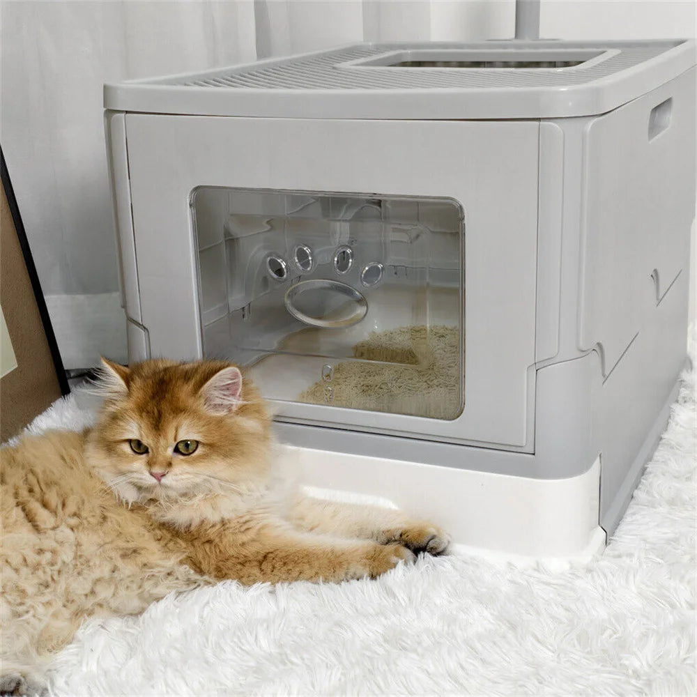 Large Cat Litter Box Kitty Sandbox Cat Litter Box Enclosed Splashproof Cat Tray Toilet Cleaning Basin Supplies Pet Toilet Tray