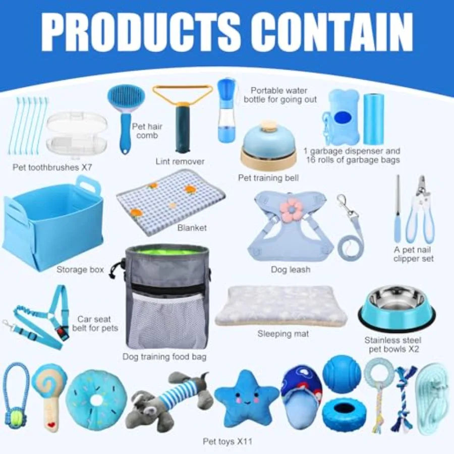 50 Pcs Puppy Supplies Starter Kit for Small Dogs Puppy Essentials Includes Leash Bowls Teeth Brushes Water Bottle and More Acce
