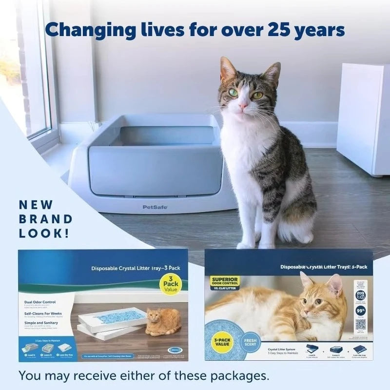 Crystal Cat Litter Tray Refills – Fresh Scent, 3-Pack Disposable Tray includes Leak Protection & Low Tracking Litter