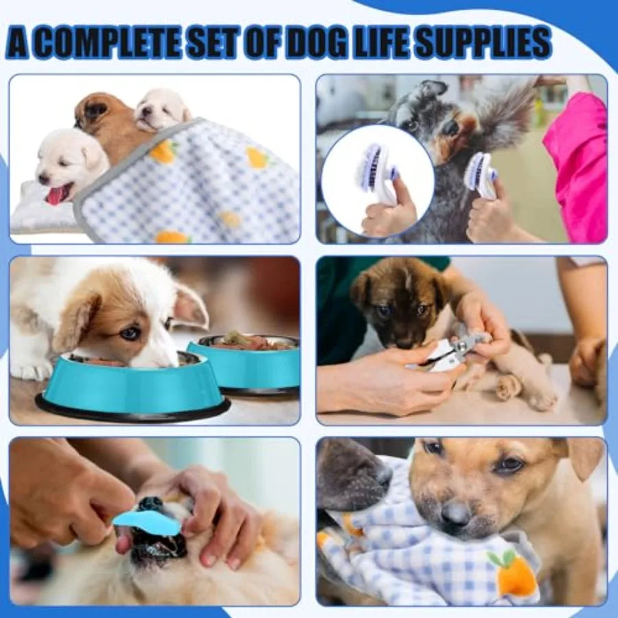 50 Pcs Puppy Supplies Starter Kit for Small Dogs Puppy Essentials Includes Leash Bowls Teeth Brushes Water Bottle and More Acce