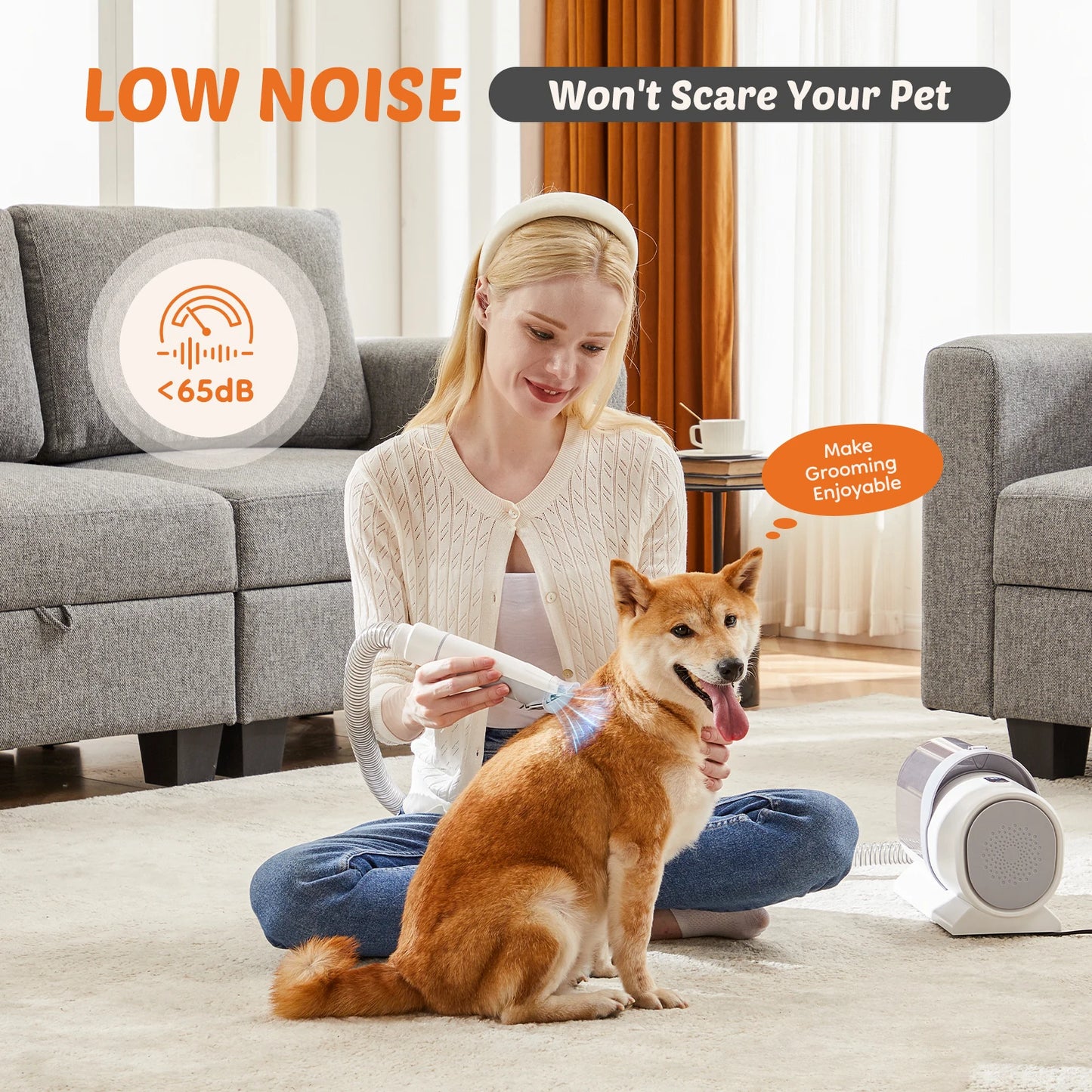 Professional Pet Grooming Vacuum Kit 3 Suction Modes and 5 Groomer Tools with Cordless Low Noise Dog Clippers for Cats