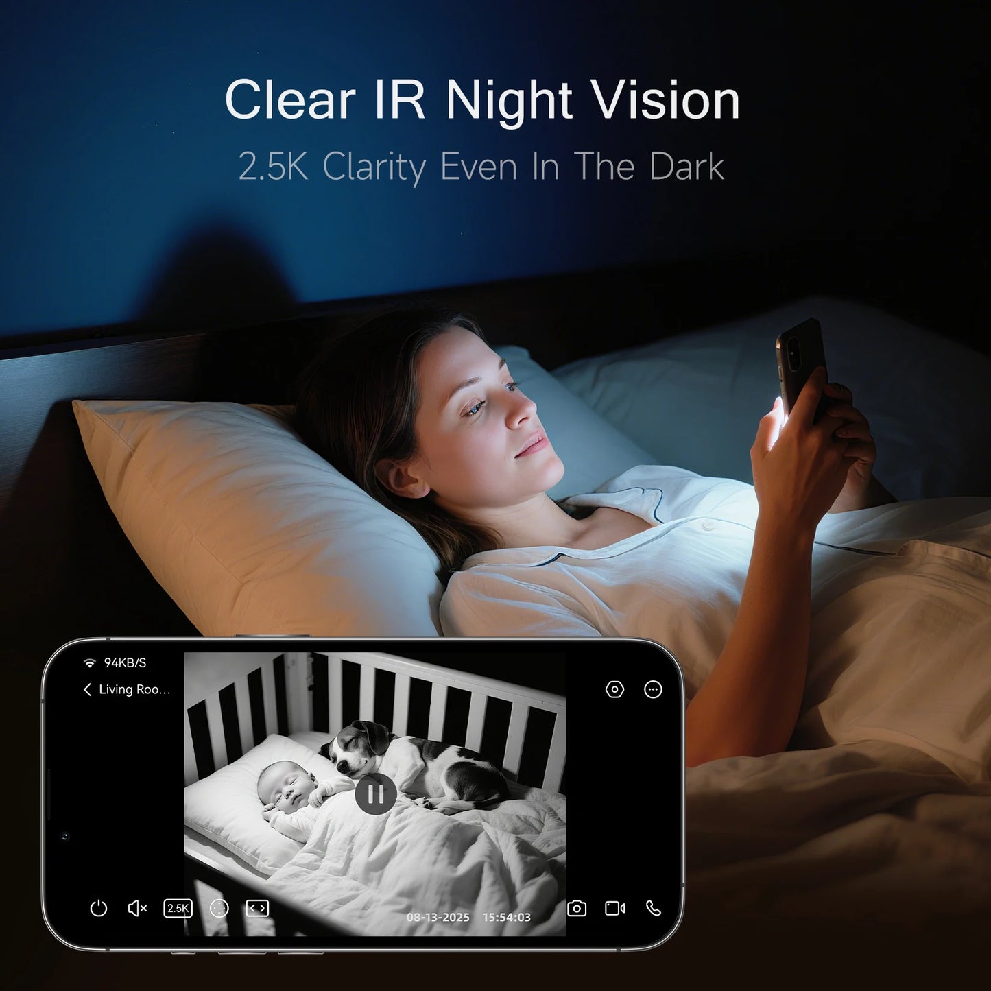 2.5K 2.4G WiFi Indoor Home Security Camera Pet/Dog Camera Baby Monitor AI Person Detection with Phone App IP Camera