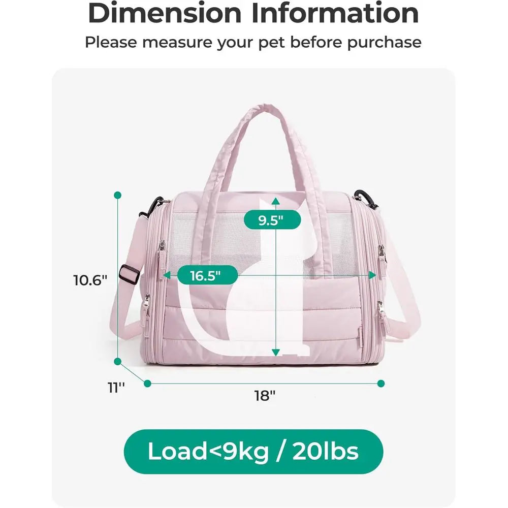 Cat Carrier: Soft-Sided Pet Carrier for Small Medium Cats Dogs Puppy Quilted Collapsible Puffy Travel Bag Up to 20 Lbs Pink
