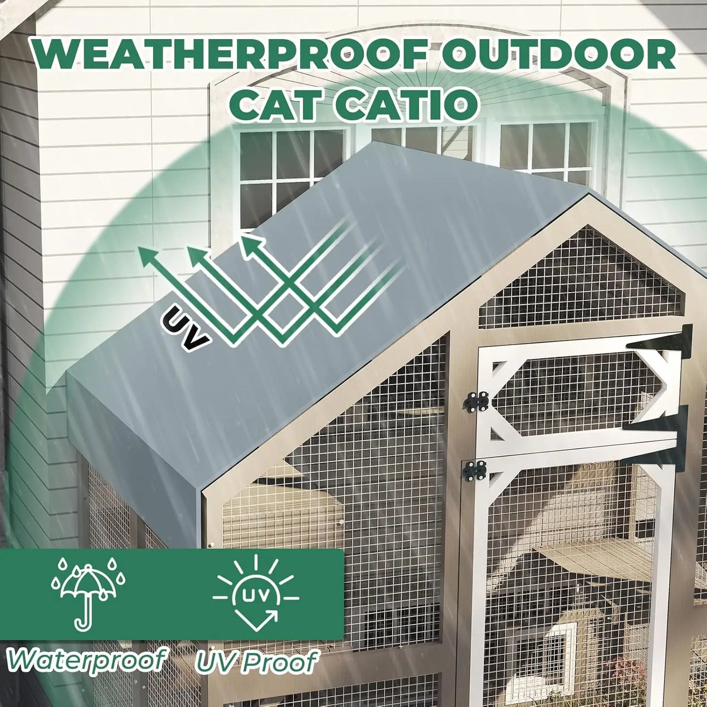 71" Weatherproof Outdoor Cat Enclosure Large Walk-in House with Window Multiple Cats 2 Condos 6 Platforms, Customized