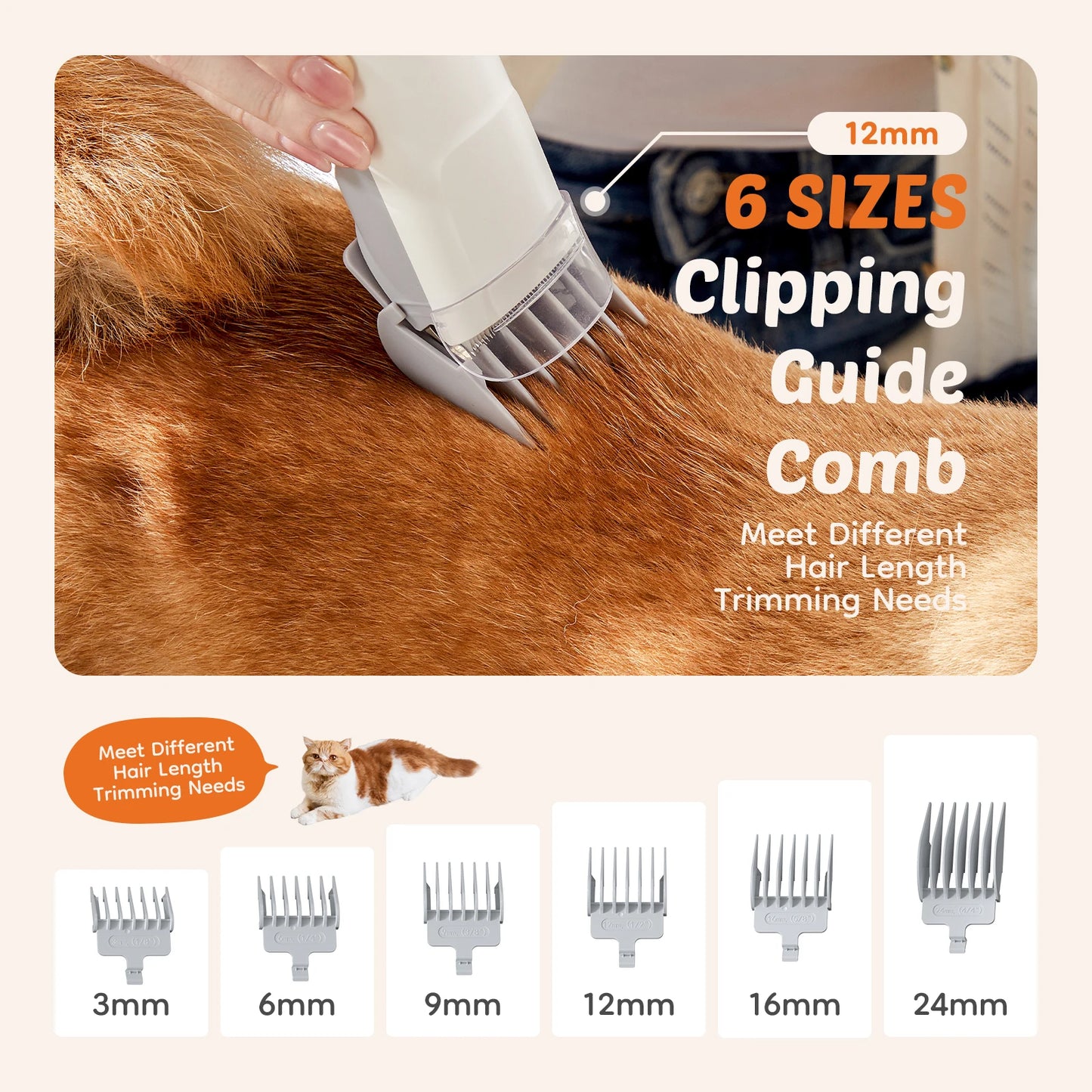 Professional Pet Grooming Vacuum Kit 3 Suction Modes and 5 Groomer Tools with Cordless Low Noise Dog Clippers for Cats