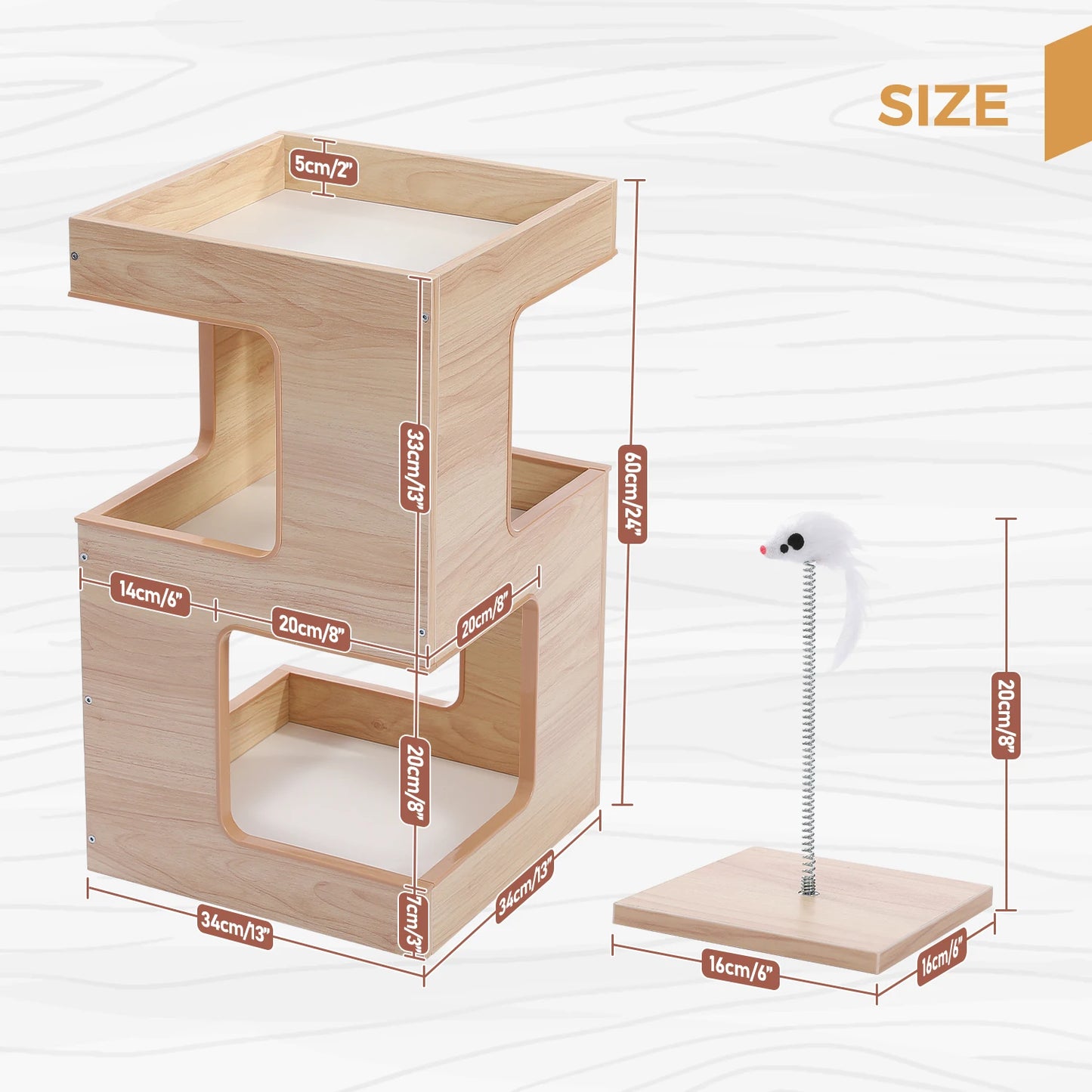 Wood Cat Condo House, Bed with Removable Soft Mats, Modern Cat Tree Tower with Scratching Pad