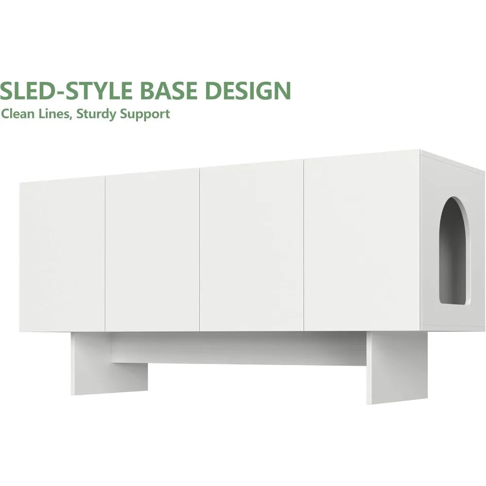 Double Litter Box Enclosure, Litter Box Enclosure for 2 Litter Boxes, Modern Box Furniture for 2 Cats, Scandi Style (Whit