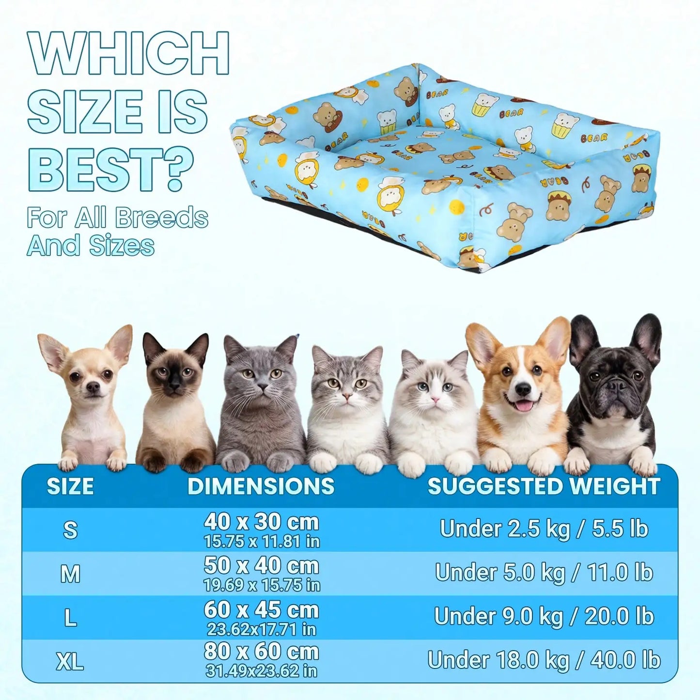Summer Pet Cooling Mat | Cartoon Bear Design Pet Bed, Waterproof & Scratch-Resistant, Suitable For Cats & Dogs