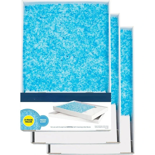 Crystal Cat Litter Tray Refills – Fresh Scent, 3-Pack Disposable Tray includes Leak Protection & Low Tracking Litter