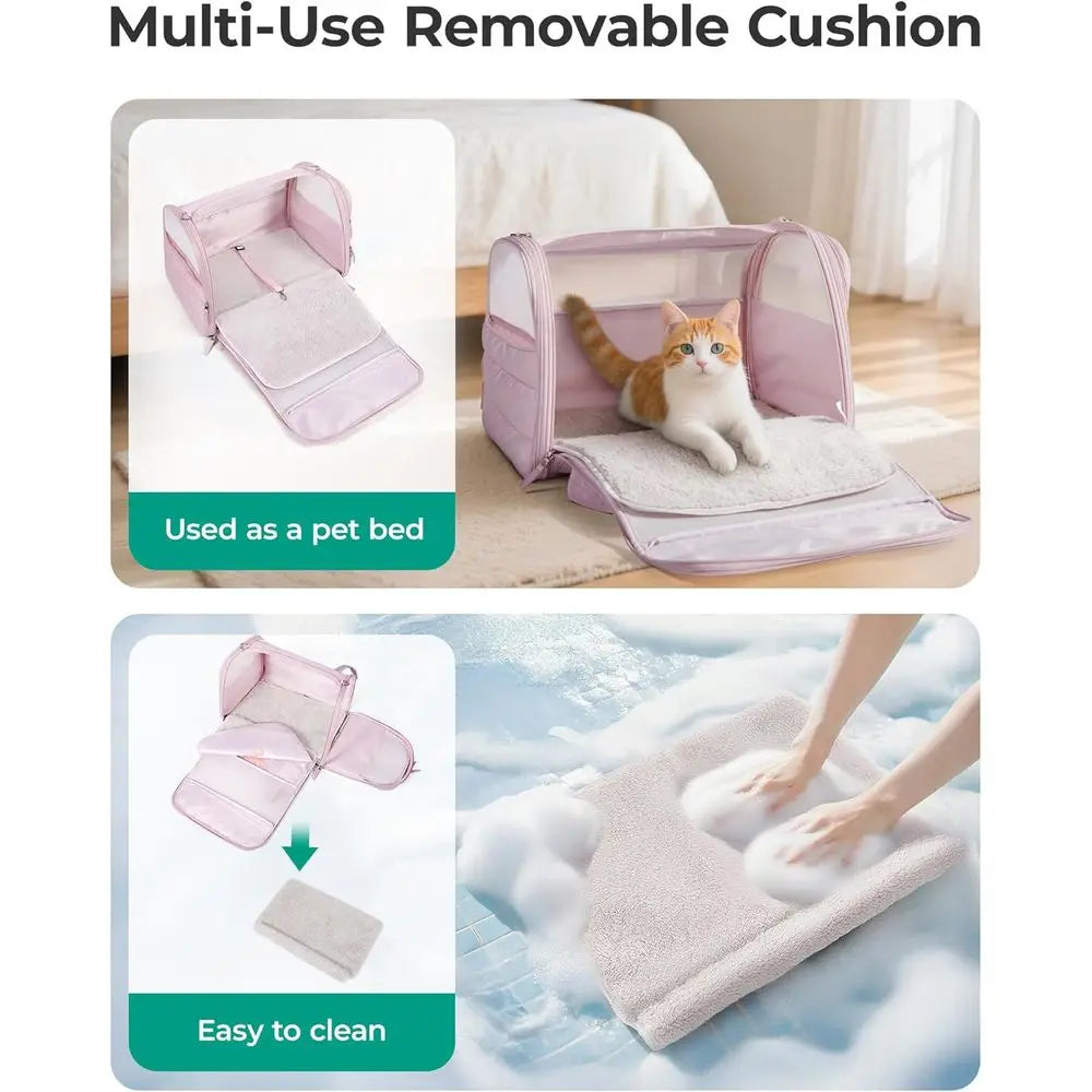 Cat Carrier: Soft-Sided Pet Carrier for Small Medium Cats Dogs Puppy Quilted Collapsible Puffy Travel Bag Up to 20 Lbs Pink