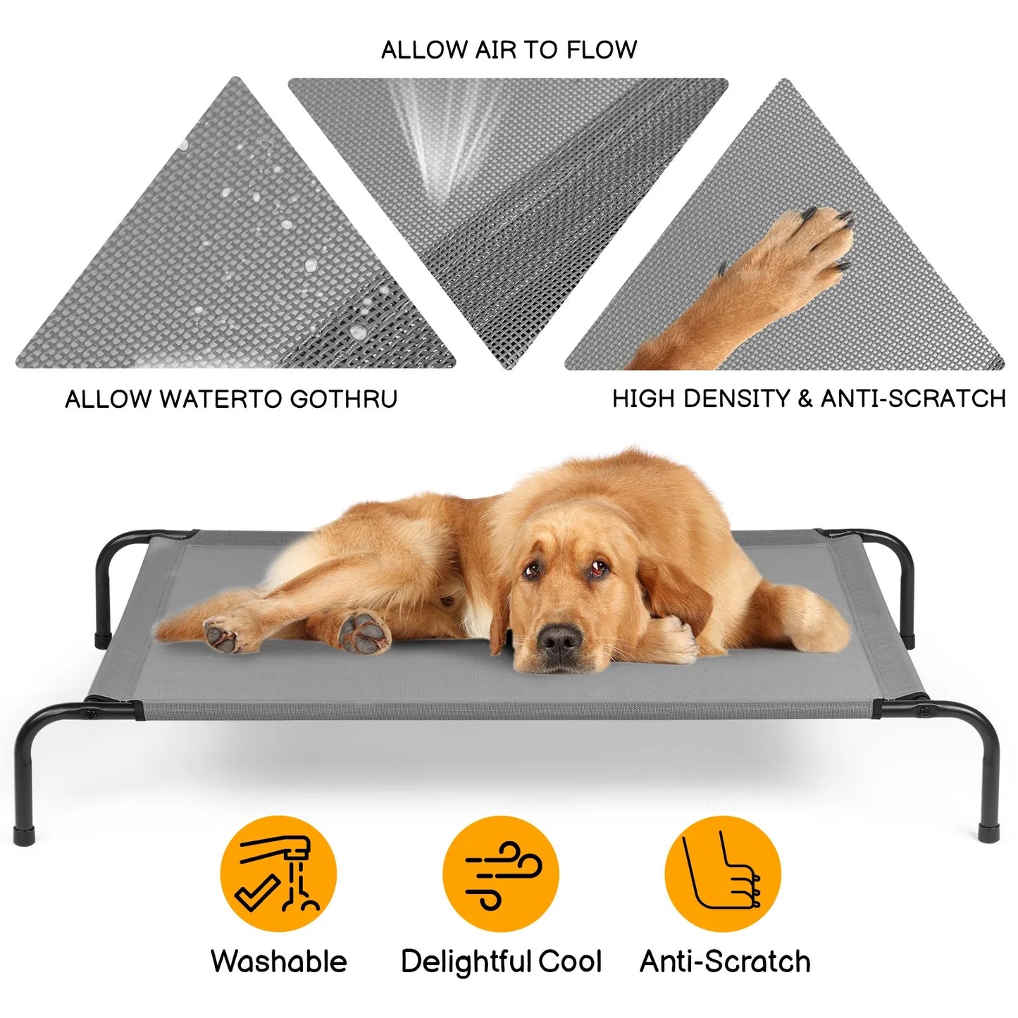 Cooling Elevated 50 inch Dog Bed with Metal Frame In/Outdoor Raised Pet Bed Cot