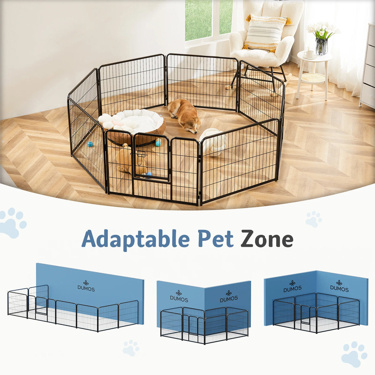Metal 8 Panels Dog Playpen Pet Fence 24 Inch to 32 Inch Foldable Large Dog Puppy Exercise for Yard Gate Camping Outdoor