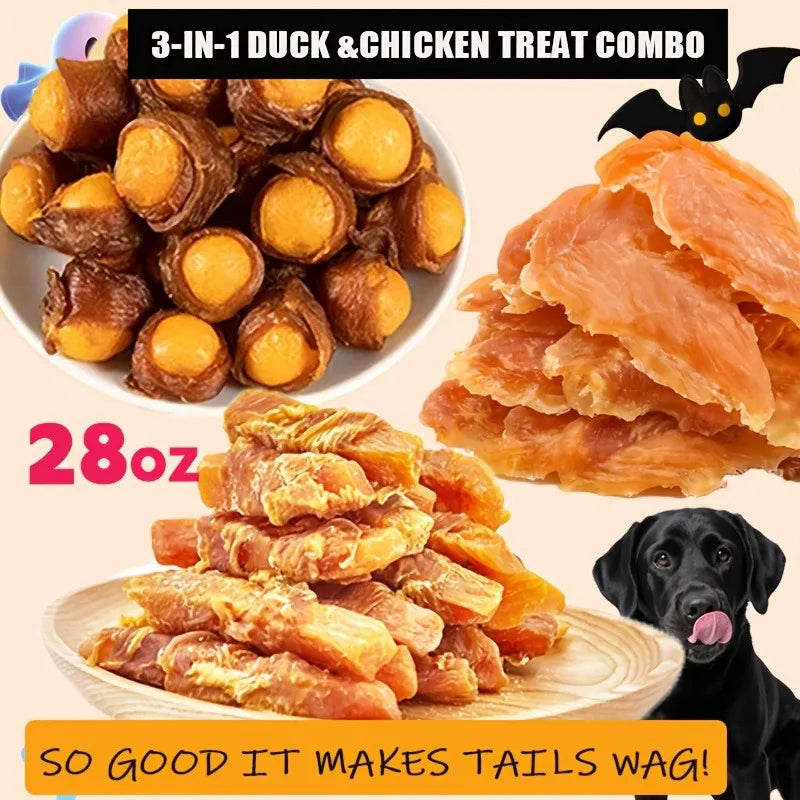 Dog Treats Assorted Pack – High-Protein Dried Chicken & Duck, Freeze-Dried Egg Yolk, Natural & Healthy Training Treats Specifically Designed for Puppies and Dogs, Grain-Free, Soft Chew Rewards, Suitable for Small, Medium, a