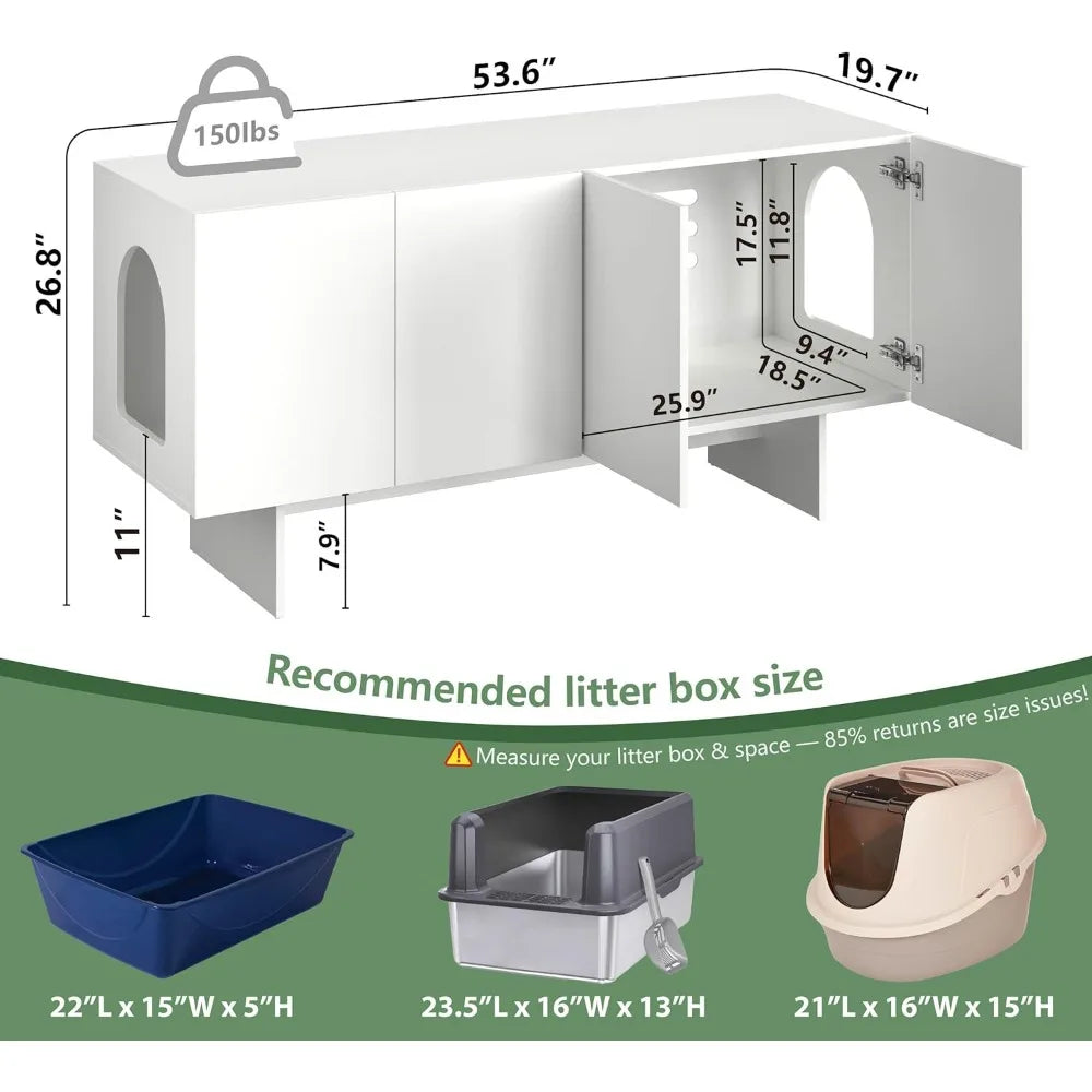 Double Litter Box Enclosure, Litter Box Enclosure for 2 Litter Boxes, Modern Box Furniture for 2 Cats, Scandi Style (Whit