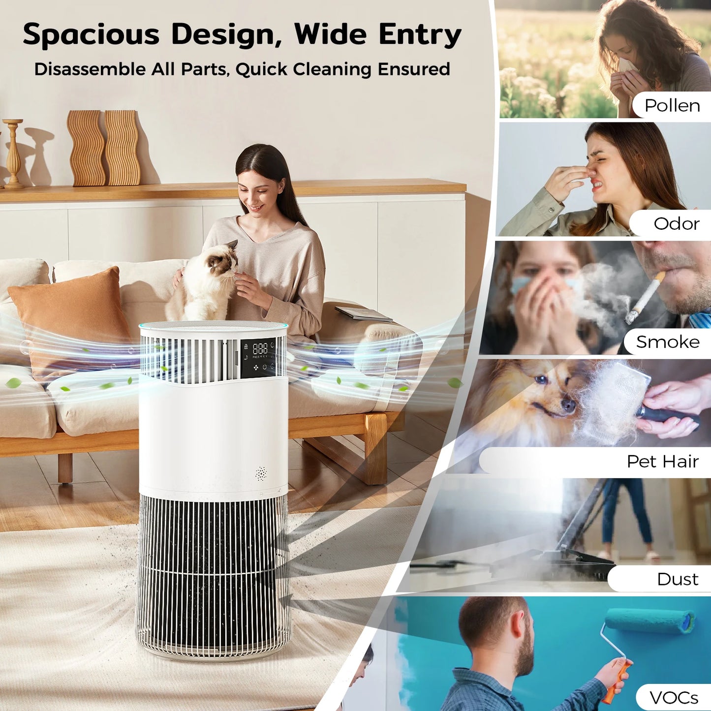 Air Purifier for Pet Allergy Sufferers 843 m³/h Pet Hair Removal 450 CADR 99% Odor Neutralization H13 Filter