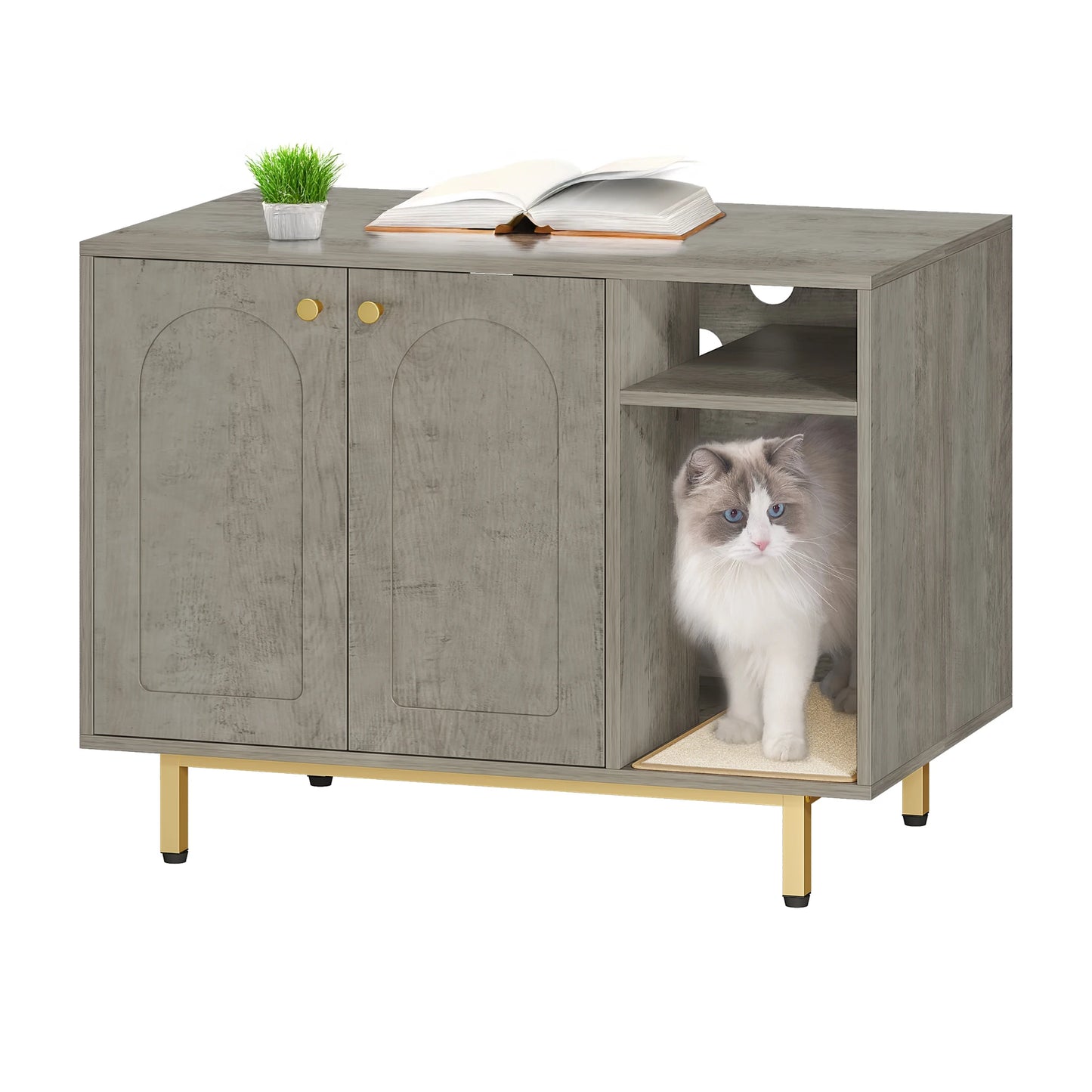 Cat Litter Box Enclosure, Hidden Litter Box Furniture, Wooden Pet House Side End Table, Fit Most Cat and Litter Box