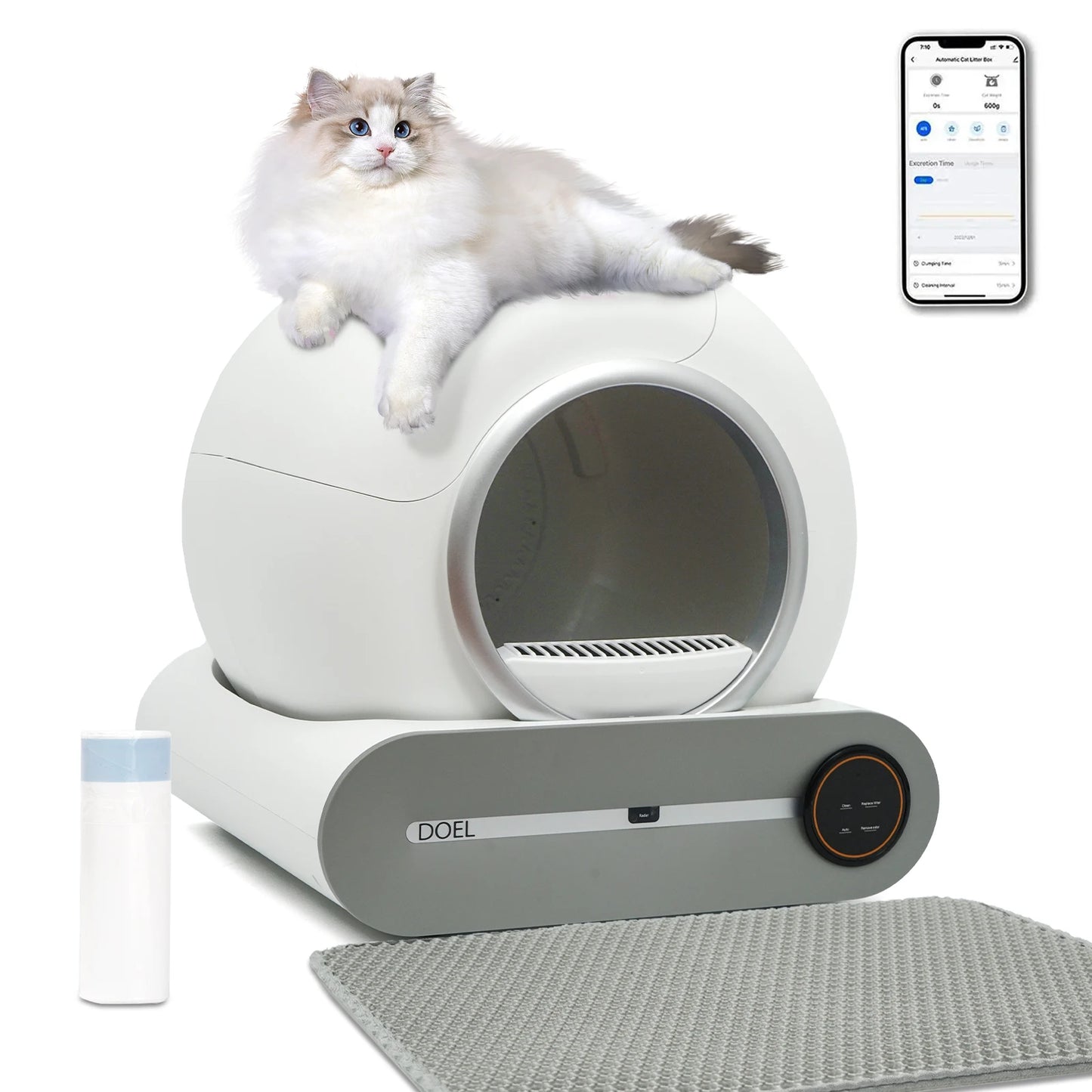 Self Cleaning Cat Litter Box 65L Automatic Cat Litter Box w/ Trash Bag & Litter Mat Smart Cat Toilet App Control 2.4G WiFi