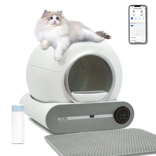 Self Cleaning Cat Litter Box 65L Automatic Cat Litter Box w/ Trash Bag & Litter Mat Smart Cat Toilet App Control 2.4G WiFi