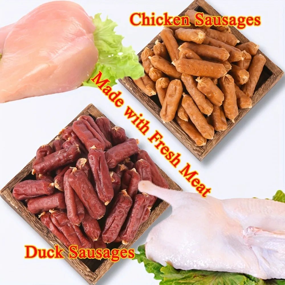 Duck And Chicken Sausages for Dogs - Treats Suitable for Small, Medium, And Large Breeds - Crafted from Fresh Meat And Nutritious, High-Protein Ingredients, Ideal for Positive Reinforcement Training
