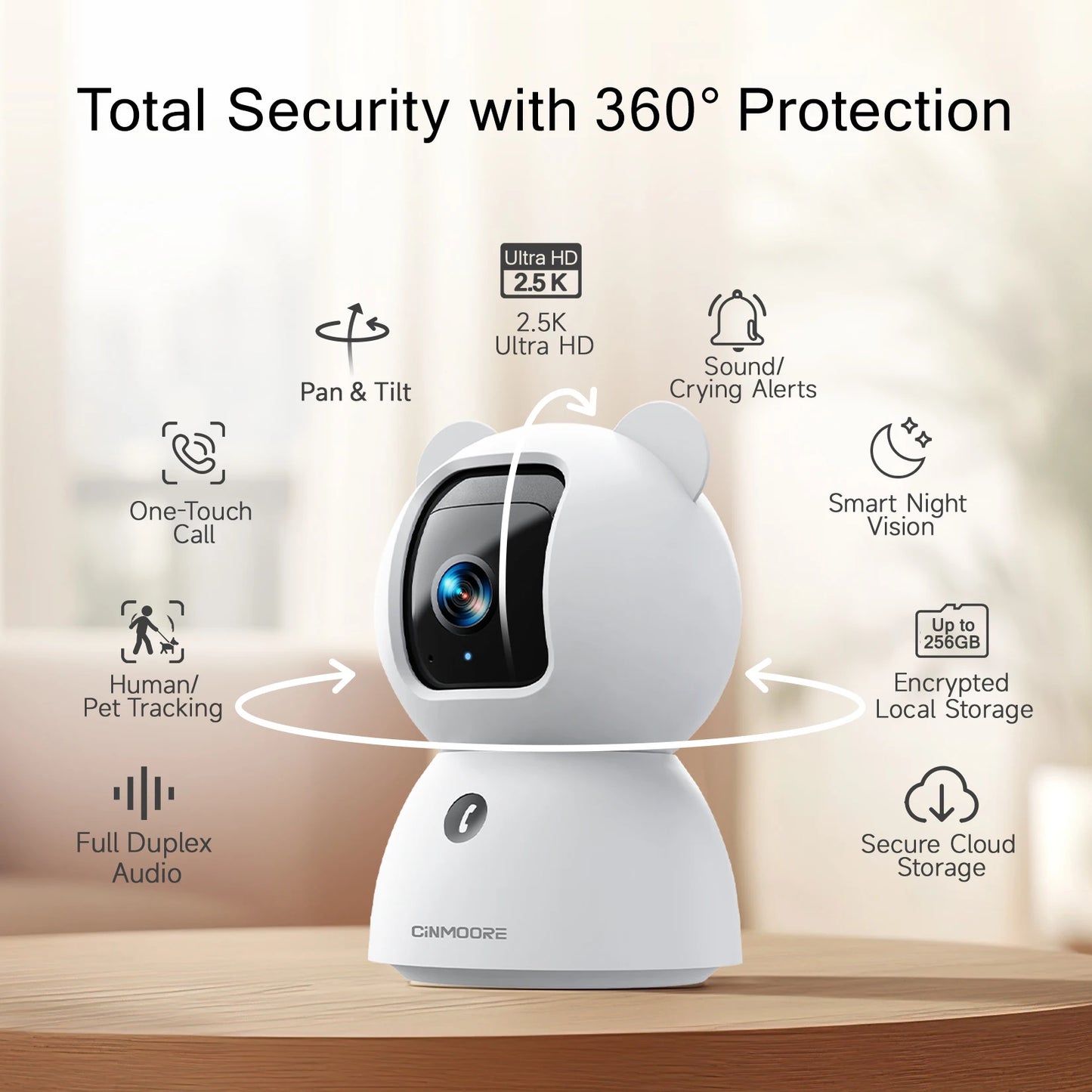 2.5K 2.4G WiFi Indoor Home Security Camera Pet/Dog Camera Baby Monitor AI Person Detection with Phone App IP Camera