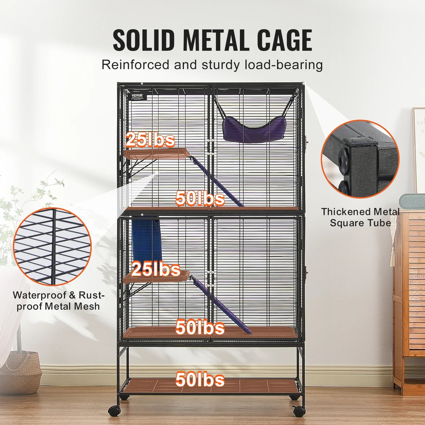 64.6"Rolling Metal Ferret Cage Large4-Tier Critter Nation Cage Small Animal Cage for Pet Rat Hamster Guinea Chinchilla