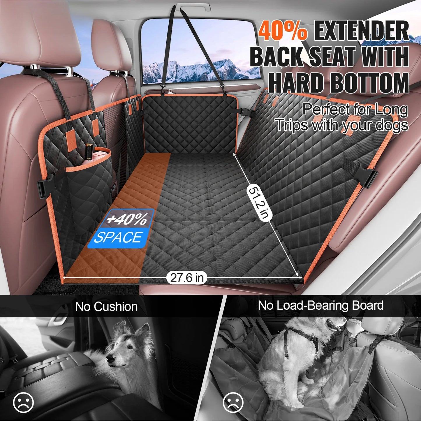 51.2/54 x 26.5/27.6 in Dog Car Seat Cover for Back Seat Waterproof 600D for SUV