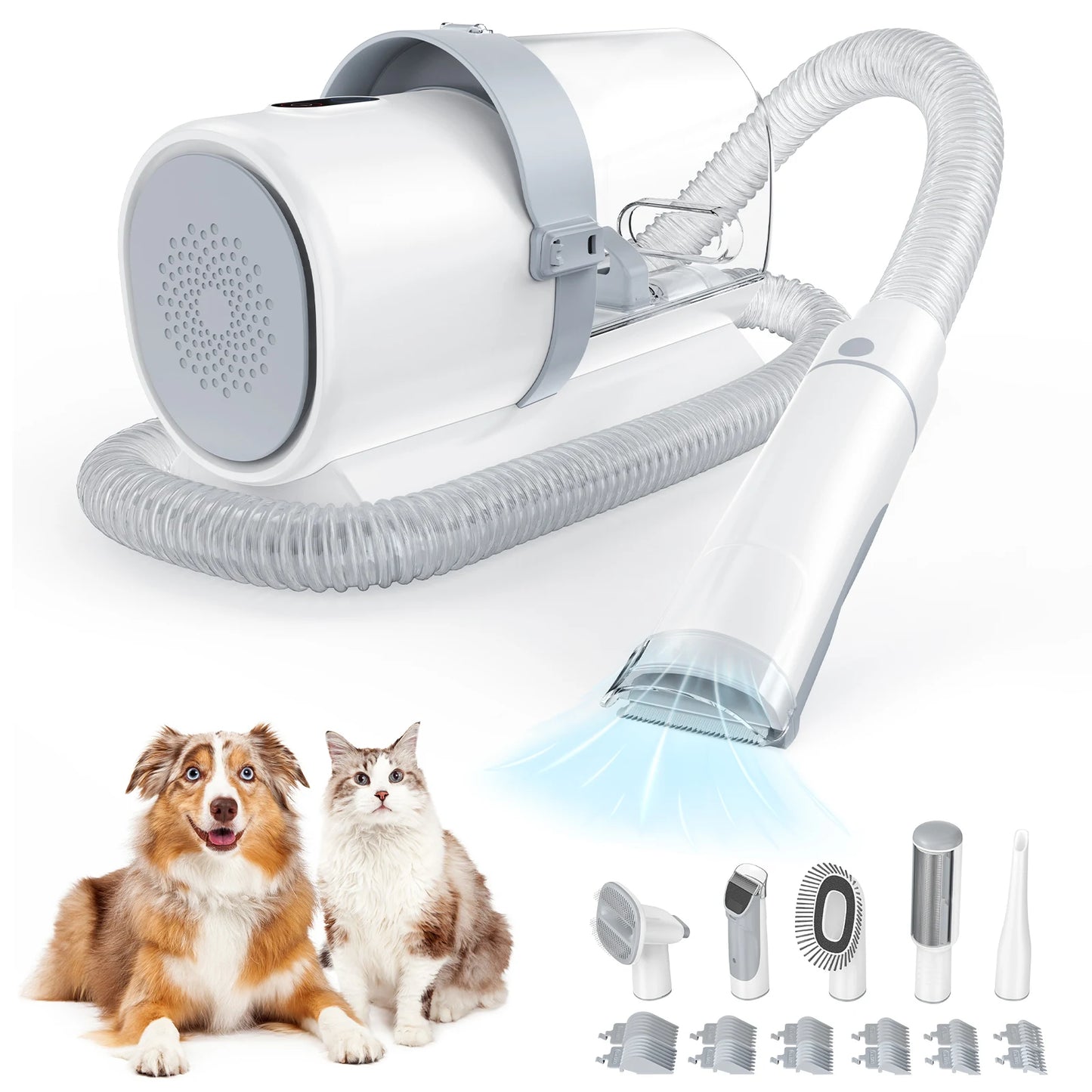 Professional Pet Grooming Vacuum Kit 3 Suction Modes and 5 Groomer Tools with Cordless Low Noise Dog Clippers for Cats