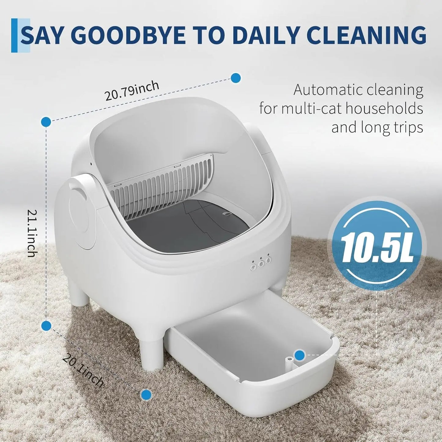 APP-Controlled Automatic Self-Cleaning Cat Litter Box,10.5L Odor-Free Waste Disposal, Pet Toilet for Cat Hygiene, Pet Products