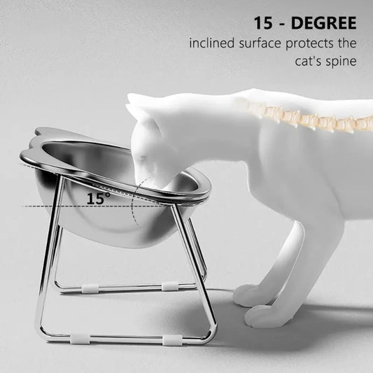 Stainless Steel Raised Cat Bowl with 15° Elevated Design Tilted Neck Guard Healthy Feeding Shatterproof for Cats Puppies