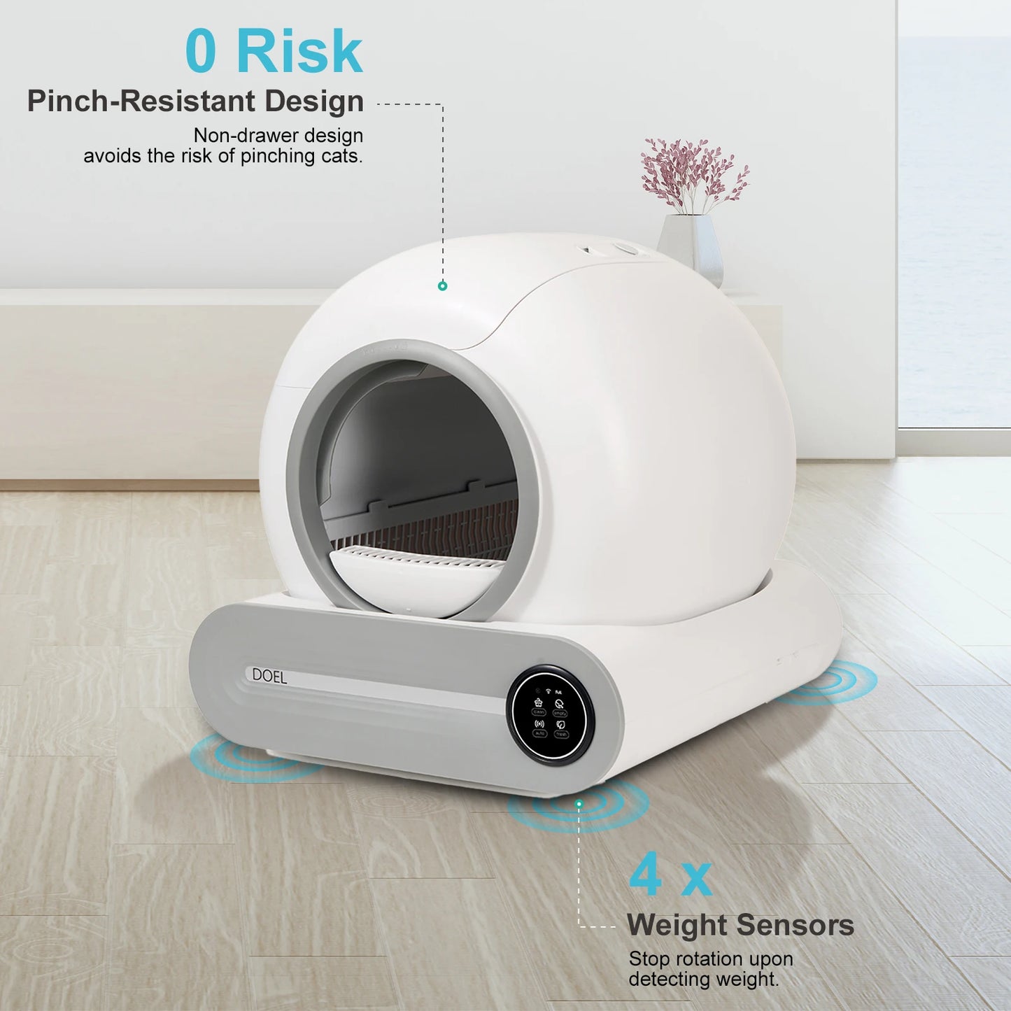 Self Cleaning Cat Litter Box 65L Automatic Cat Litter Box w/ Trash Bag & Litter Mat Smart Cat Toilet App Control 2.4G WiFi