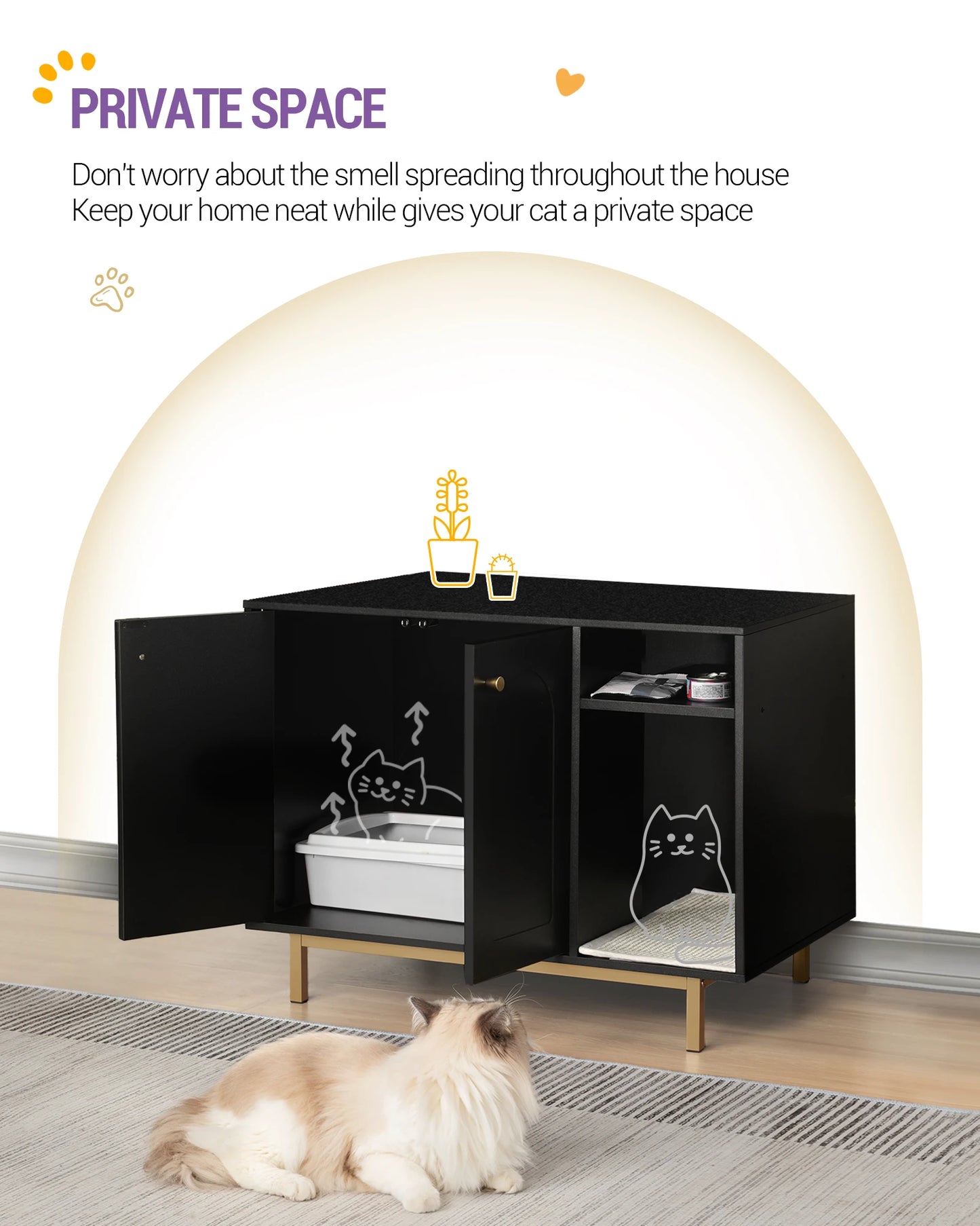 Cat Litter Box Enclosure, Hidden Litter Box Furniture, Wooden Pet House Side End Table, Fit Most Cat and Litter Box