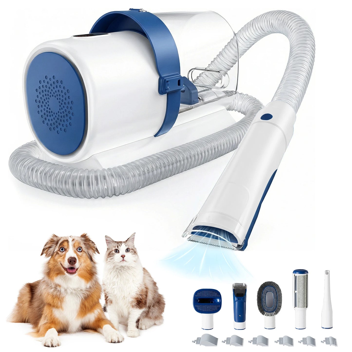 Professional Pet Grooming Vacuum Kit 3 Suction Modes and 5 Groomer Tools with Cordless Low Noise Dog Clippers for Cats