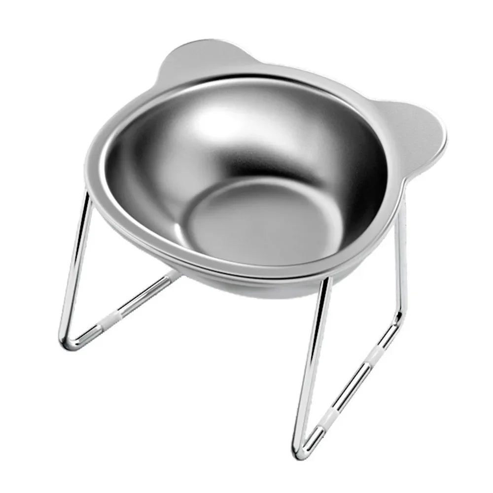 Stainless Steel Raised Cat Bowl with 15° Elevated Design Tilted Neck Guard Healthy Feeding Shatterproof for Cats Puppies