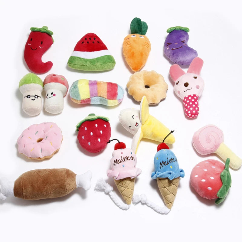 Pet Toys Plush Squeaky Toys Bite-Resistant Chew Toy for Dogs Puppy Training Toys Soft Banana Bone Vegetable and Fruit Pet Supplies