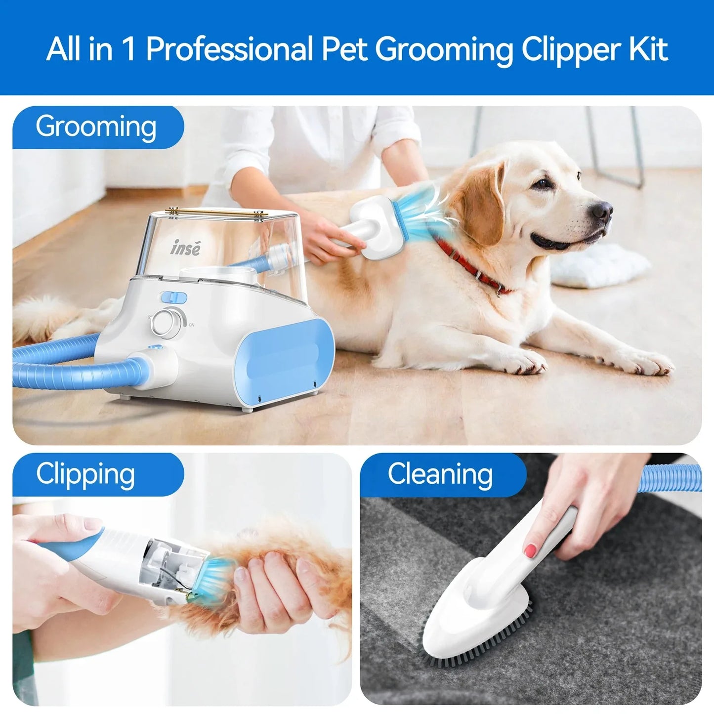 P30 Dog Grooming Vacuum Ultra-Low Noise Pet Grooming Kits with 4.5L Large Capacity Dust Box Pet Clipper for Pet Hair Clean