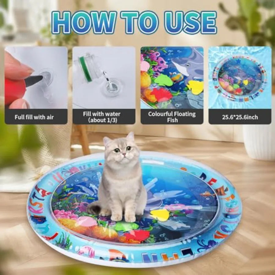 Cat Water Mat Upgrade 0.5mm Thickened Water Mat For Cats Anti-Scratch Cat Water Sensory Play Mat Unbreakable Interactive Cat To